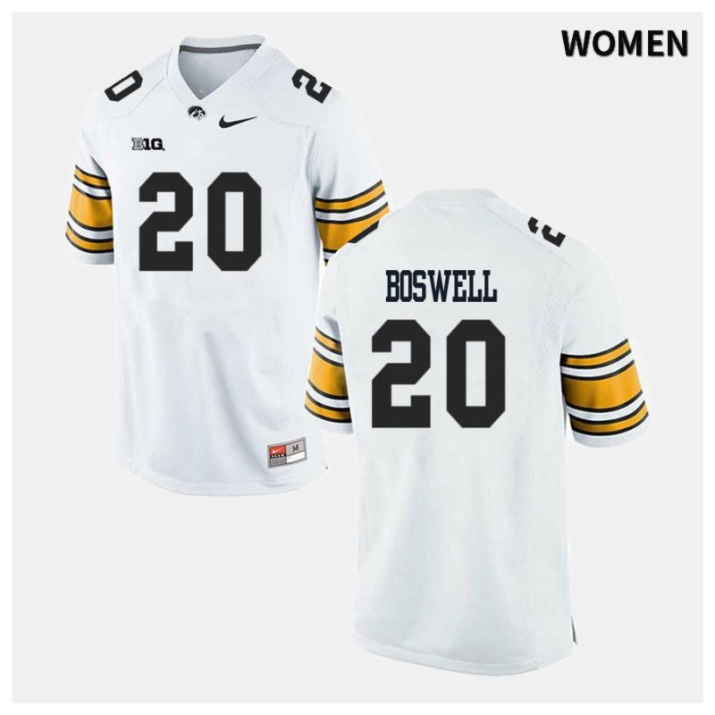 Women's Iowa Hawkeyes NCAA #20 Cedric Boswell White Authentic Nike Alumni Stitched College Football Jersey NY34T70XL
